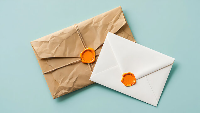 Elegant Sealed Letters Awaiting Delivery Concept of Personalized Communication and Nostalgic Correspondence Represents Special Announcements and Important Information on a Blue Background - Powered by Adobe