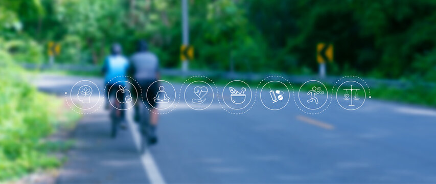 Wellness longevity and Holistic Concept. health care, including mental wellbeing, fitness, nutrition, sleep, relationships and financial balance, Personal development and balance.