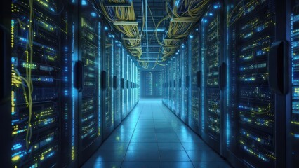 Fototapeta premium Server room, network cables, digital