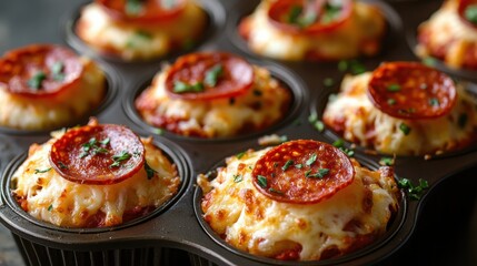Delicious mini pepperoni pizzas baked to perfection with melted cheese and herbs