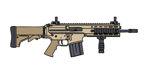 Minimal FN SCAR Rifle Side View Flat Vector Illustration
