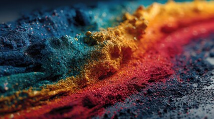 Colorful liquid droplets exploding, making splashes in a crown shape and reflecting on a wet surface