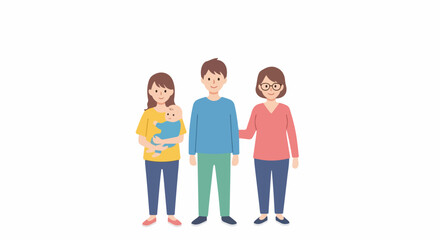 Obraz premium Three generation family portrait with young parents holding baby. Three generation family consists of mother and father holding baby and senior lady.