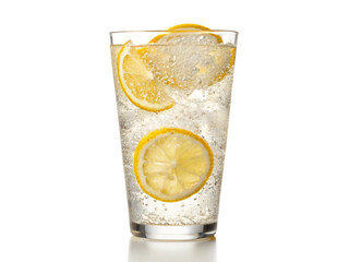 glass with ice and lemon isolated on white background 