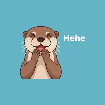 Cartoon otter laughing with paws on its mouth.