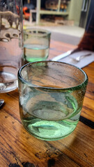 glasses of water on a restaurant outdoor patio table