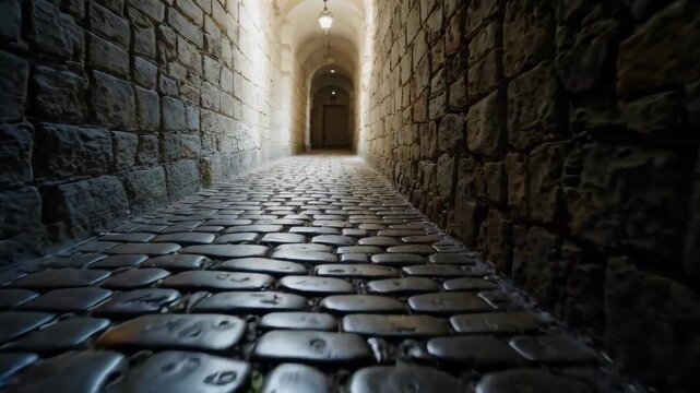 Stonework laneway with arched access Light at the end of dark tunnel