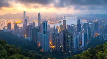 Fototapeta premium Hong Kong skyline at sunrise