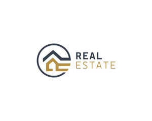 Black Gold Real Estate Logo. Construction Architecture Building Logo Design Template Element