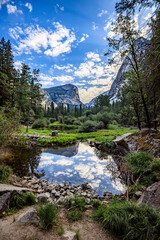 Serene Yosemite National Park Scene: Mountain Lodge, Hiking Trail, Reflection Pool - Nature, Landscape, Relaxation