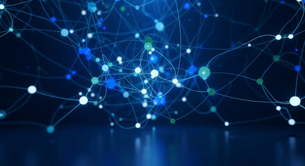 Dynamic abstract network of glowing nodes and connections, symbolizing digital data flow and global connectivity
