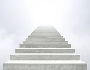 Concrete staircase rising into empty fog with no visible end.