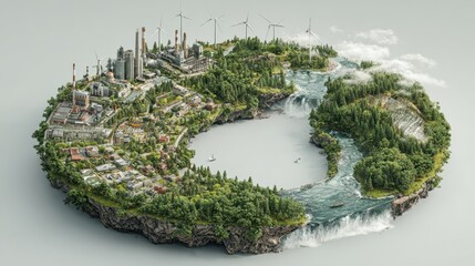 Balancing act showing industrial development and ecological environment of the World