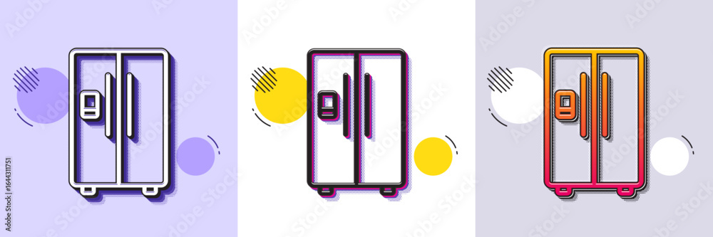 Wall mural refrigerator with ice maker line icon. halftone dotted pattern. gradient icon with grain shadow. fri