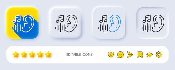 Obraz premium Hearing line icon. Neumorphic, Flat shadow, 3d buttons. Audio message sign. Voicemail symbol. Line hearing icon. Social media icons. Vector