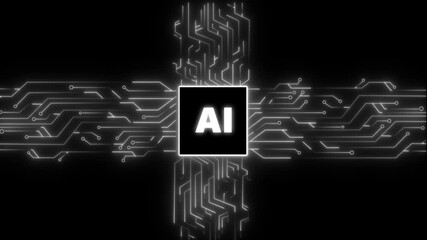 Digital Data moving on Circuit Board and AI loop backgrounds. Computer Processing and organizing data. AI processing Data. Futuristic HUD technology anima circuit board background - Powered by Adobe