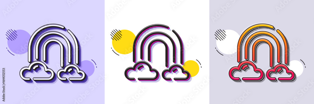 Wall mural rainbow line icon. halftone dotted pattern. gradient icon with grain shadow. cloud sky with iridesce