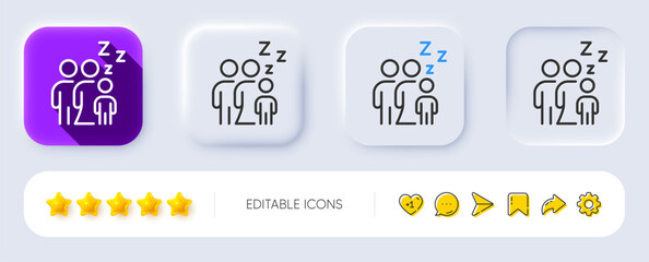Fototapeta premium Sleep line icon. Neumorphic, Flat shadow, 3d buttons. Family night sign. Sleeping people symbol. Line sleep icon. Social media icons. Vector