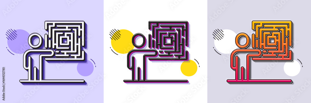 Wall mural business skill line icon. halftone dotted pattern. gradient icon with grain shadow. person with maze