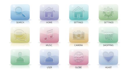 Modern set of app icons with pastel colors provides a sleek user interface for web and mobile apps
