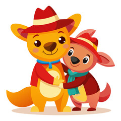 Obraz premium Warm Friendly Hug Between Two Australians with Iconic Outfits Vector Illustration