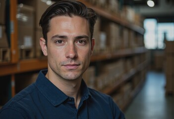 Fototapeta premium Shipping supervisor standing confidently by the strapping station in a warehouse