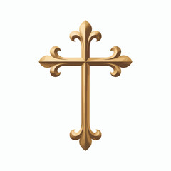 Ornate golden cross with fleur de lis accents on white background