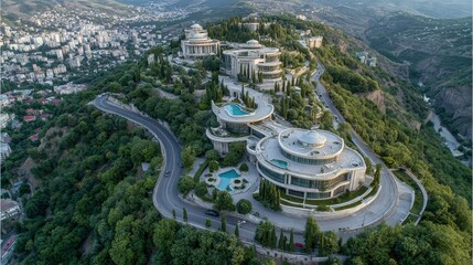 View of modern buildings on a mountain slope in tbilisi, georgia during daylight hours