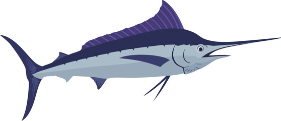 Sailfish swimming in deep ocean with prominent dorsal fin and elongated bill vector illustration 