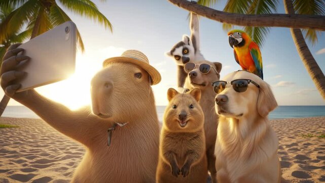 Animals Take a Tropical Beach Selfie at Sunset