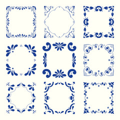 Decorative blue and white tile frames collection for various purposes