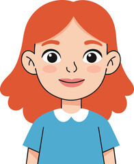 Obraz premium Redhead girl with blue shirt smiling in simple cartoon style vector illustration 
