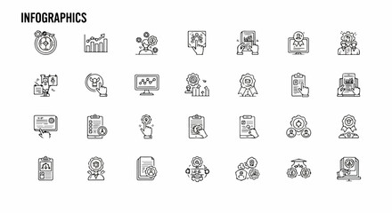 Collection of HandDrawn Infographic Icons Representing Business and Data Analysis.
