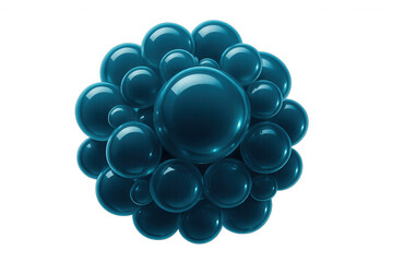Metallic blue spheres creating geometric circular pattern, representing technological innovation against translucent surface