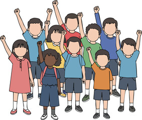 Group of diverse children raising fists together in unity and strength illustration vector image 