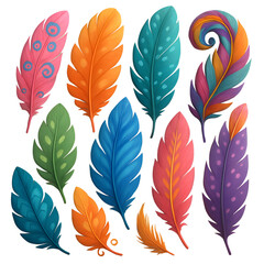 Obraz premium Vibrant and Ornate Collection of Feather Illustrations with Striking Designs and Colors