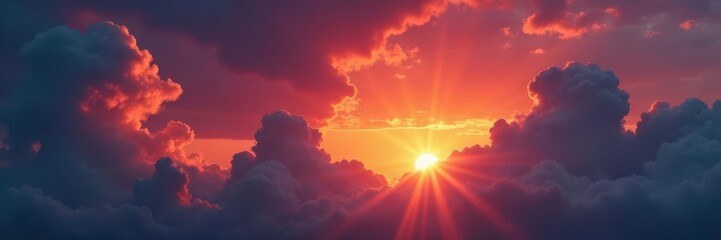 Fototapeta premium Fiery sunset hues bleed across a dramatic, cloud-filled sky , landscape, incredible
