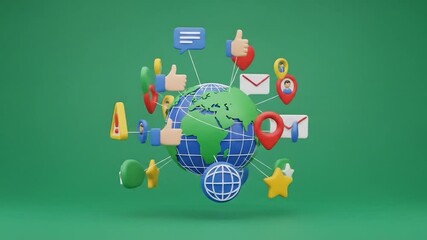 Globe connecting with icons on plain background for global business, alerts, and global communications - Powered by Adobe