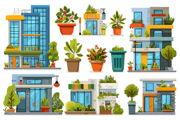 Fototapeta premium Colorful Modern Buildings with Greenery for Urban Design