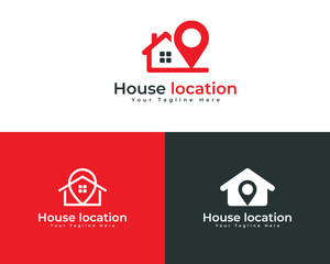 Fototapeta premium House location symbol with red pin and building logo template