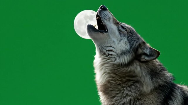 Grey wolf howling at the moon