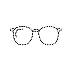 Dotted outline of stylish eyeglasses on a minimalist white background, showcasing modern design concept of eyewear or fashion accessories