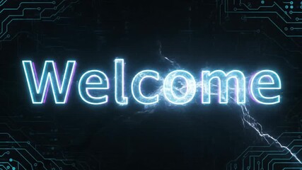 Welcome Text Reveal With Circuit Board Animation on Dark Backdrop - Powered by Adobe
