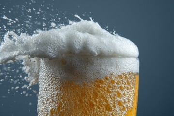 Foamy beer erupts in glass