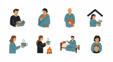 Diverse People Experiencing Various Life Situations and Emotions, Suitable for Healthcare, Mental Wellness, Social Support, and Lifestyle Illustrations