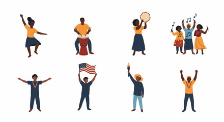 Fototapeta premium Diverse African American People Celebrating with Music, Dance, and Patriotism, Ideal for Cultural Event Promotion and Educational Material Design