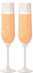 Champagne or white wine glasses. Merry Christmas, Happy New Year and Valentine's Day design element. Hand drawn vector illustration isolated on transparent background