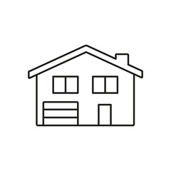 House with a garage icon. Line art. Vector isolated illustration