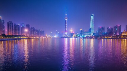 Obraz premium Night cityscape reflections on water