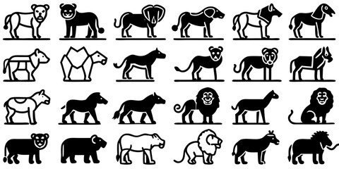 Fototapeta premium Diverse Collection of Animal Silhouettes Including Lions and Horses elephant